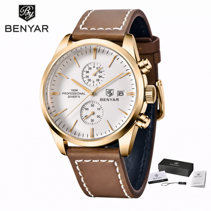 Reloj Benyar Elegance Classic para hombre: cronógrafo de lujo inspirado en la aviación 