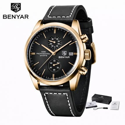 Reloj Benyar Elegance Classic para hombre: cronógrafo de lujo inspirado en la aviación 