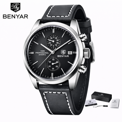 Reloj Benyar Elegance Classic para hombre: cronógrafo de lujo inspirado en la aviación 