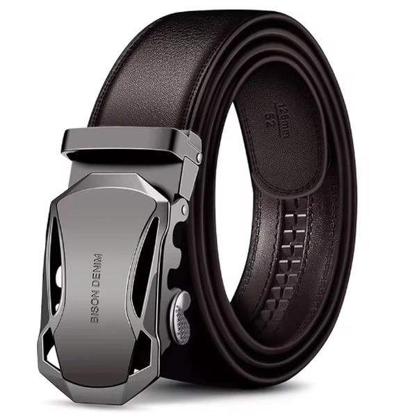 Cinturón de piel auténtica Brent: cinturón clásico para hombre, tanto de vestir como informal 